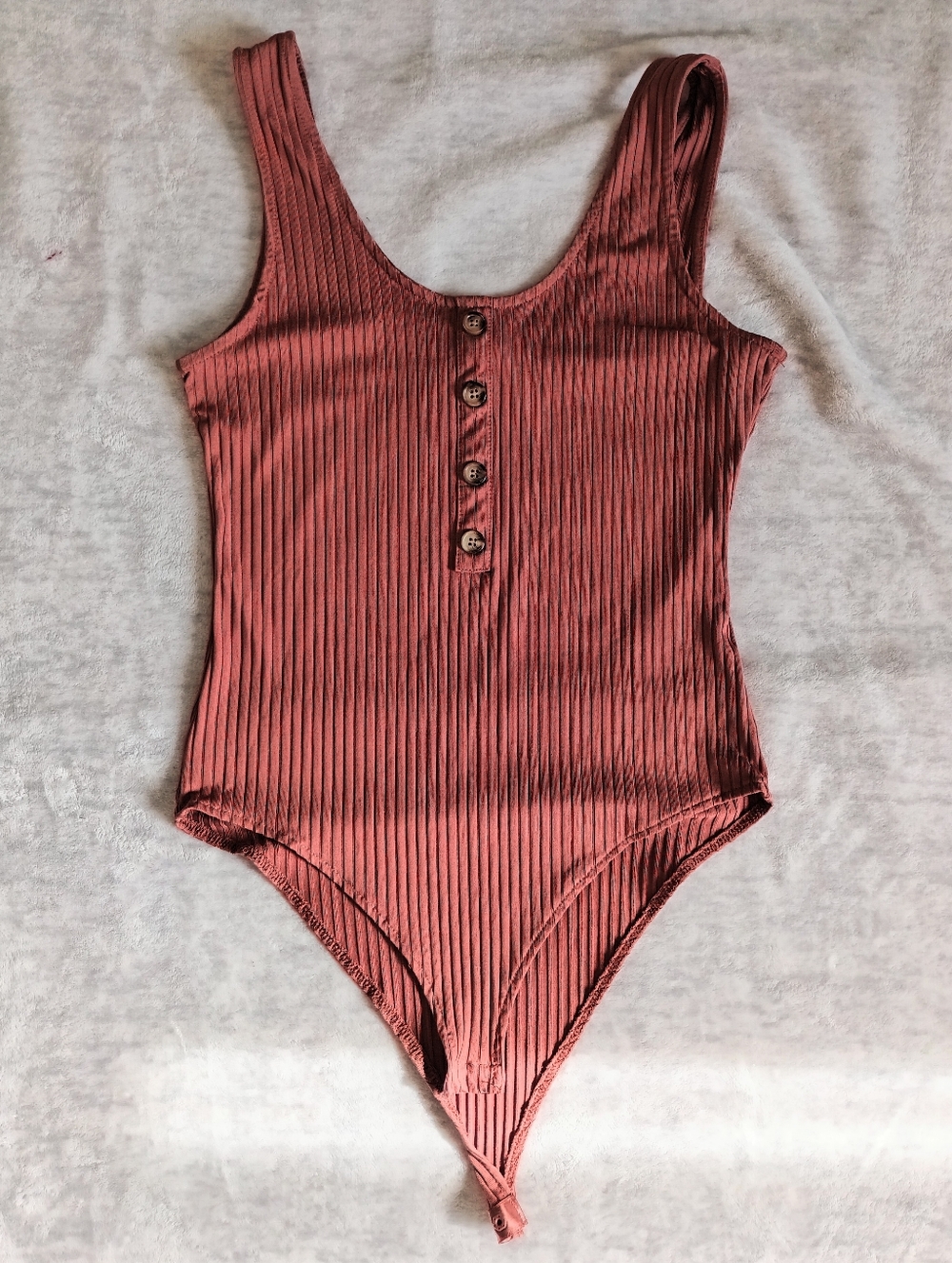 H&M | Size M Ribbed Button-Front Orange Bodysuit
